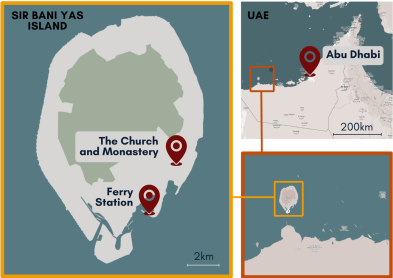 Maps showing the location of Sir Bani Island and places mentioned in Past Remembrance.